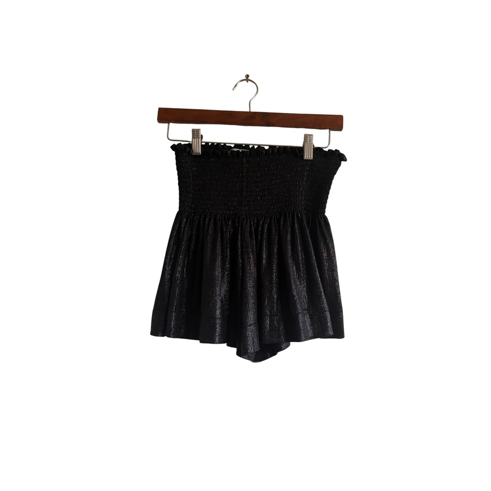 Queen of Sparkles Black Metallic Smocked High Waist Ruffle Shorts Womens Small